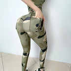 Camouflage Yoga Pants With Pockets Women Fitness Leggings Workout Sports Pocket Women Green Leggings Slim Skinny Gym Leggings Pants Push Up Elastic Slim Pants For Autumn And Winter Stevvex