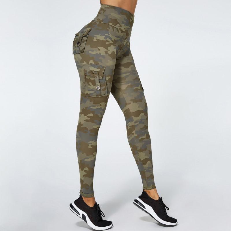 Camouflage Yoga Pants With Pockets Women Fitness Leggings Workout Sports Pocket Women Green Leggings Slim Skinny Gym Leggings Pants Push Up Elastic Slim Pants For Autumn And Winter Stevvex