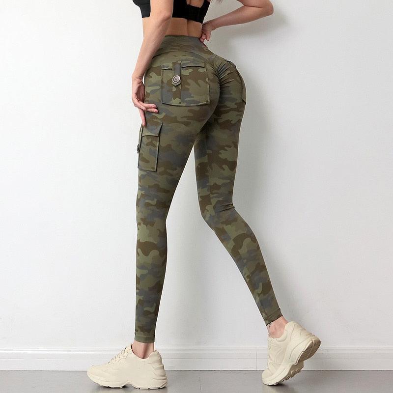 Camouflage Yoga Pants With Pockets Women Fitness Leggings Workout Sports Pocket Women Green Leggings Slim Skinny Gym Leggings Pants Push Up Elastic Slim Pants For Autumn And Winter Stevvex