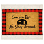 Camper Life Funny Doormat We Sleep Around Outdoor Welcome Mat For RV Tent Cabin Porch BandsCo Straps