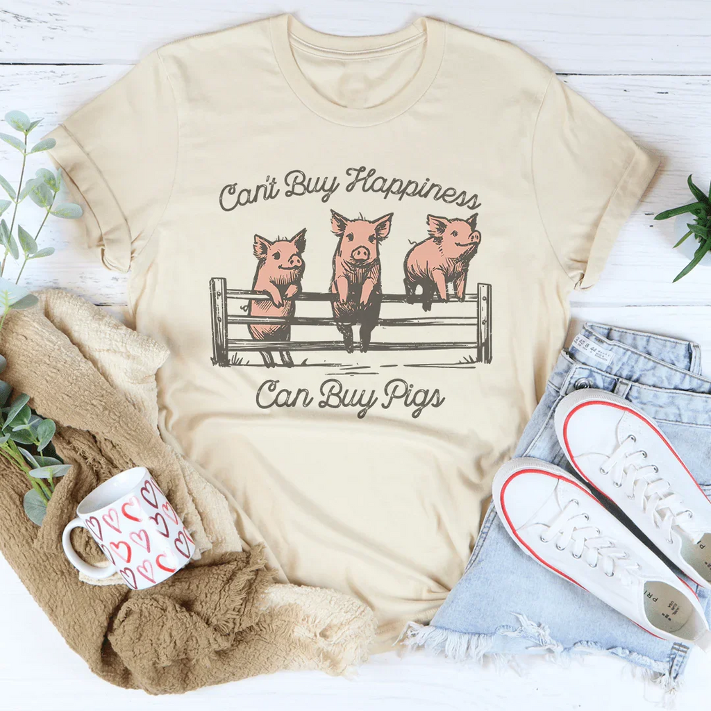 Can't Buy Happiness Can Buy Pigs Tee Peachy Sunday