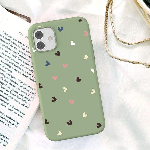 Candy Color Cute Love Heart Phone Case For Iphone 13 12 11 Pro Max Soft Silicon Purple White Silicone Case With Little Heart Pattern Slim Shockproof Protective  Back Cover Stevvex