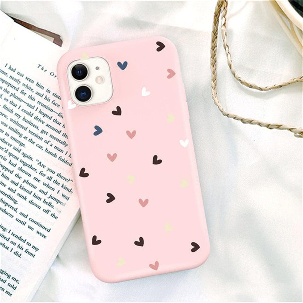 Candy Color Cute Love Heart Phone Case For Iphone 13 12 11 Pro Max Soft Silicon Purple White Silicone Case With Little Heart Pattern Slim Shockproof Protective  Back Cover Stevvex