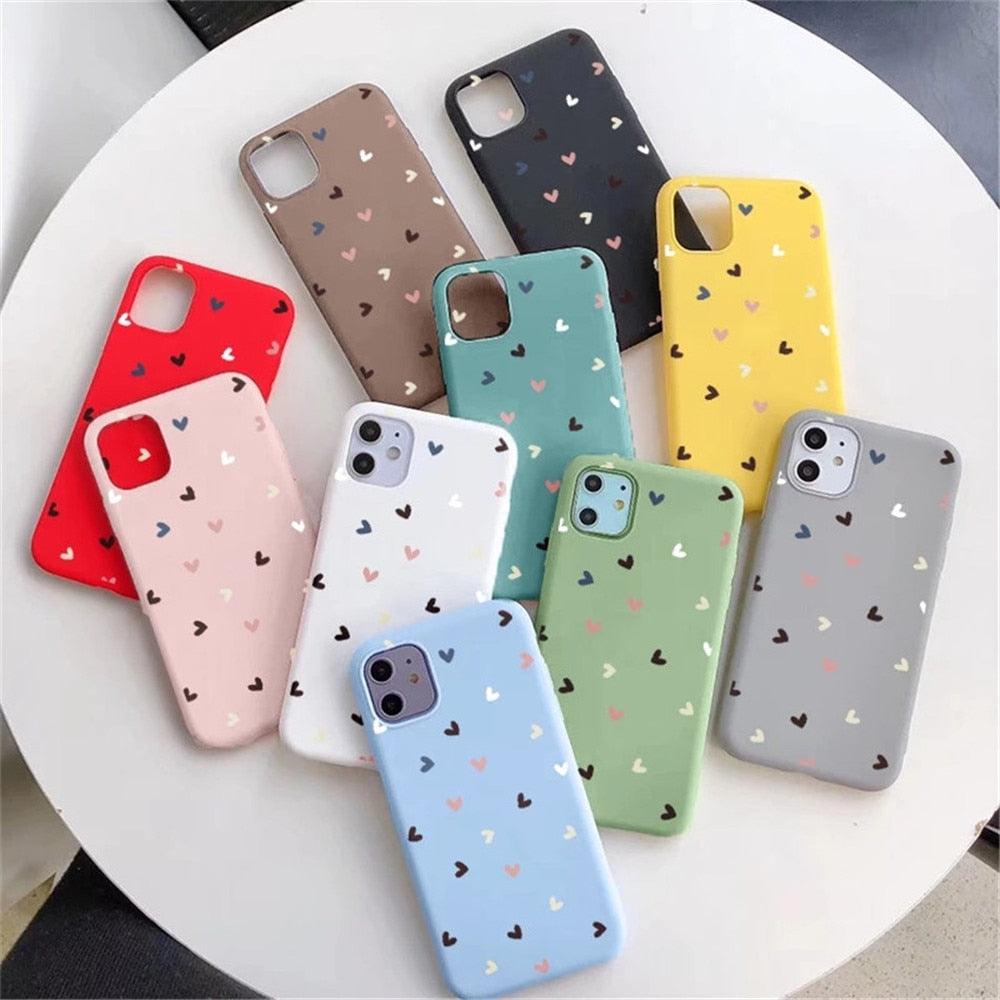 Candy Color Cute Love Heart Phone Case For Iphone 13 12 11 Pro Max Soft Silicon Purple White Silicone Case With Little Heart Pattern Slim Shockproof Protective  Back Cover Stevvex