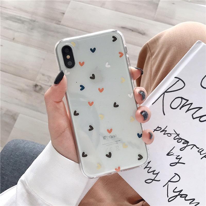 Candy Color Cute Love Heart Phone Case For Iphone 13 12 11 Pro Max Soft Silicon Purple White Silicone Case With Little Heart Pattern Slim Shockproof Protective  Back Cover Stevvex