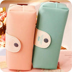 Candy Color Unique Design  PU Leather Metal Button Pencil Cases For Girls Cute Stationary Boy Pencil Pouch For Students Stevvex