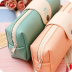 Candy Color Unique Design  PU Leather Metal Button Pencil Cases For Girls Cute Stationary Boy Pencil Pouch For Students Stevvex
