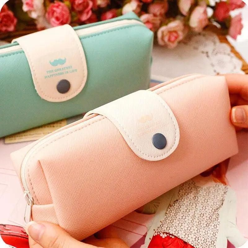 Candy Color Unique Design  PU Leather Metal Button Pencil Cases For Girls Cute Stationary Boy Pencil Pouch For Students Stevvex