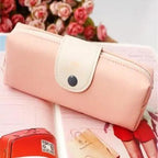 Candy Color Unique Design  PU Leather Metal Button Pencil Cases For Girls Cute Stationary Boy Pencil Pouch For Students Stevvex