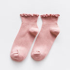 Candy High Quality Lace Solid Color Cute Sweet Girl Fashion Socks Pure Cotton Wood Ear Light Mouth Cotton Novelty Socks Unisex Crew Socks For Men And Women Stevvex