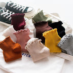 Candy High Quality Lace Solid Color Cute Sweet Girl Fashion Socks Pure Cotton Wood Ear Light Mouth Cotton Novelty Socks Unisex Crew Socks For Men And Women Stevvex
