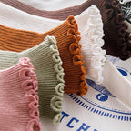 Candy High Quality Lace Solid Color Cute Sweet Girl Fashion Socks Pure Cotton Wood Ear Light Mouth Cotton Novelty Socks Unisex Crew Socks For Men And Women Stevvex