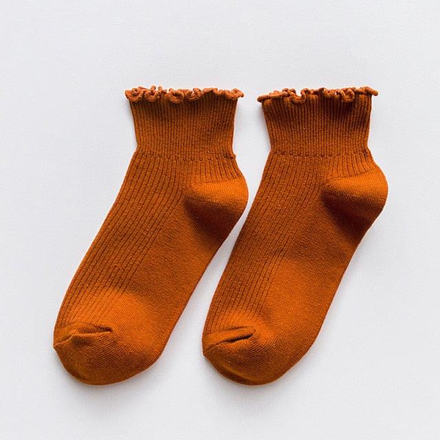 Candy High Quality Lace Solid Color Cute Sweet Girl Fashion Socks Pure Cotton Wood Ear Light Mouth Cotton Novelty Socks Unisex Crew Socks For Men And Women Stevvex