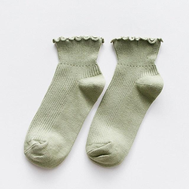 Candy High Quality Lace Solid Color Cute Sweet Girl Fashion Socks Pure Cotton Wood Ear Light Mouth Cotton Novelty Socks Unisex Crew Socks For Men And Women Stevvex