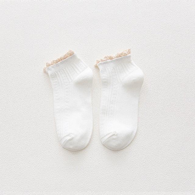 Candy High Quality Lace Solid Color Cute Sweet Girl Fashion Socks Pure Cotton Wood Ear Light Mouth Cotton Novelty Socks Unisex Crew Socks For Men And Women Stevvex