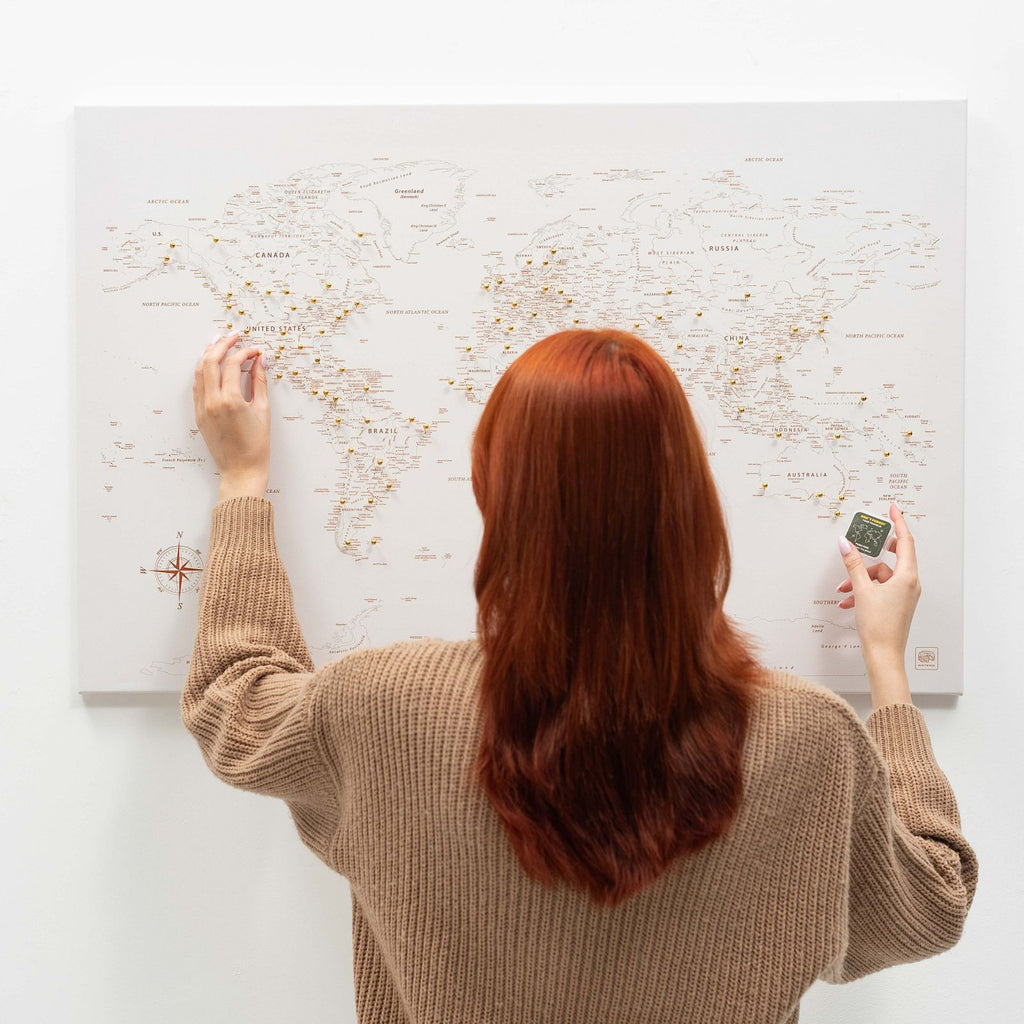 World Map on Canvas - Beige - SJB-DIAMOND ELITES