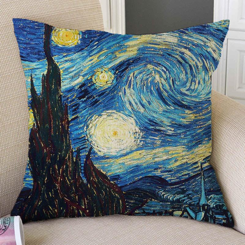 Canvas Throw Pillow Cover Famous Oil Painting Art Self Portrait Sunflower Starry Night Gallery Art Decoration Pillow Case Linen Cushion Cover Canvas Throw Pillow Cover Case for Couch Sofa Home Decoration Famous Picture Print 44x44cm Stevvex