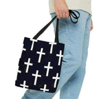 Large Tote Bag Black and White Seamless Cross Pattern