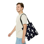 Large Tote Bag Black and White Seamless Cross Pattern