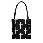 Large Tote Bag Black and White Seamless Cross Pattern