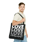 Large Tote Bag Love All Day Every Day White Grey Print
