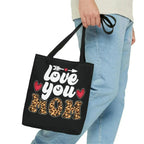 Large Tote Bag Love you Mom Leopard Print