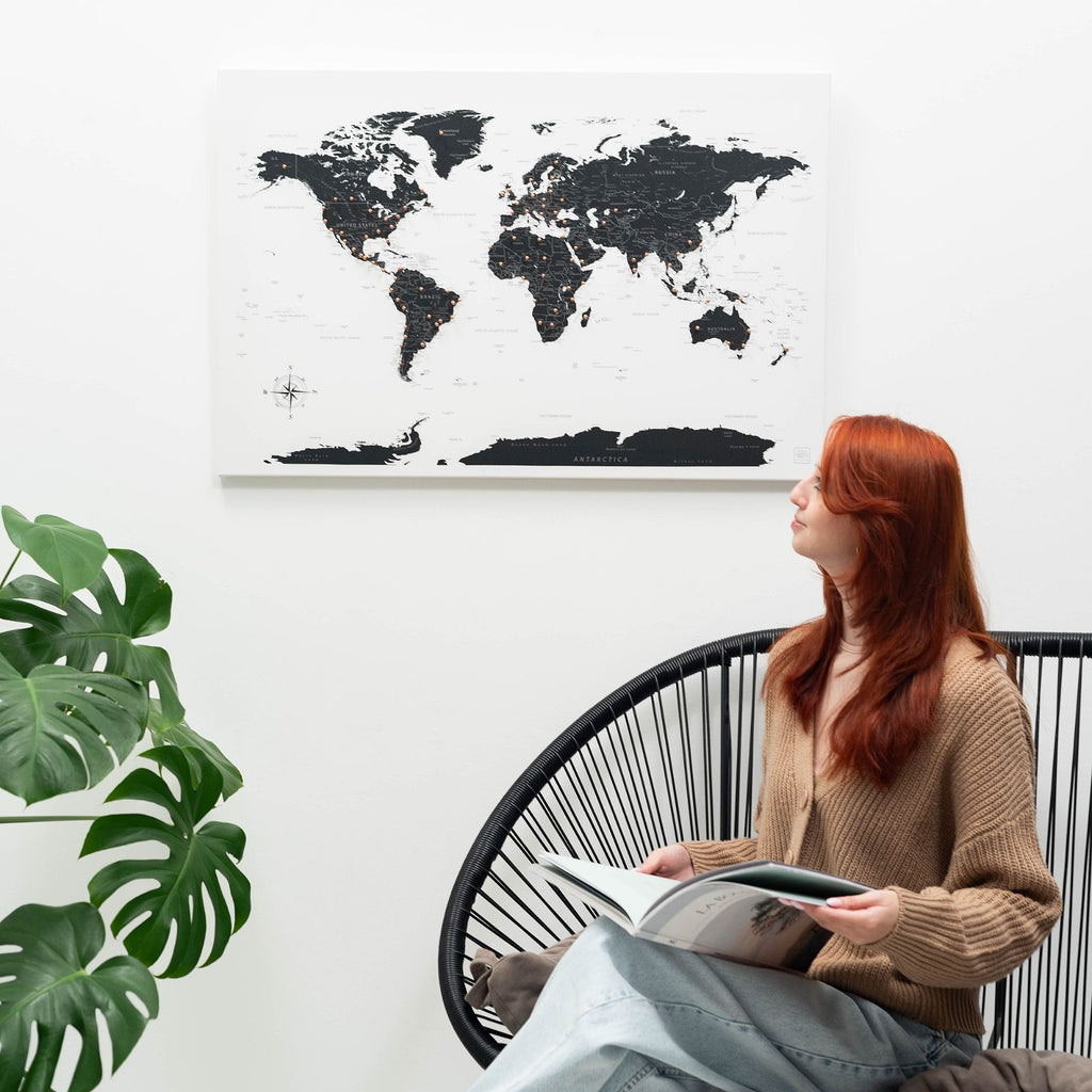 World Map on Canvas - Onyx - SJB-DIAMOND ELITES