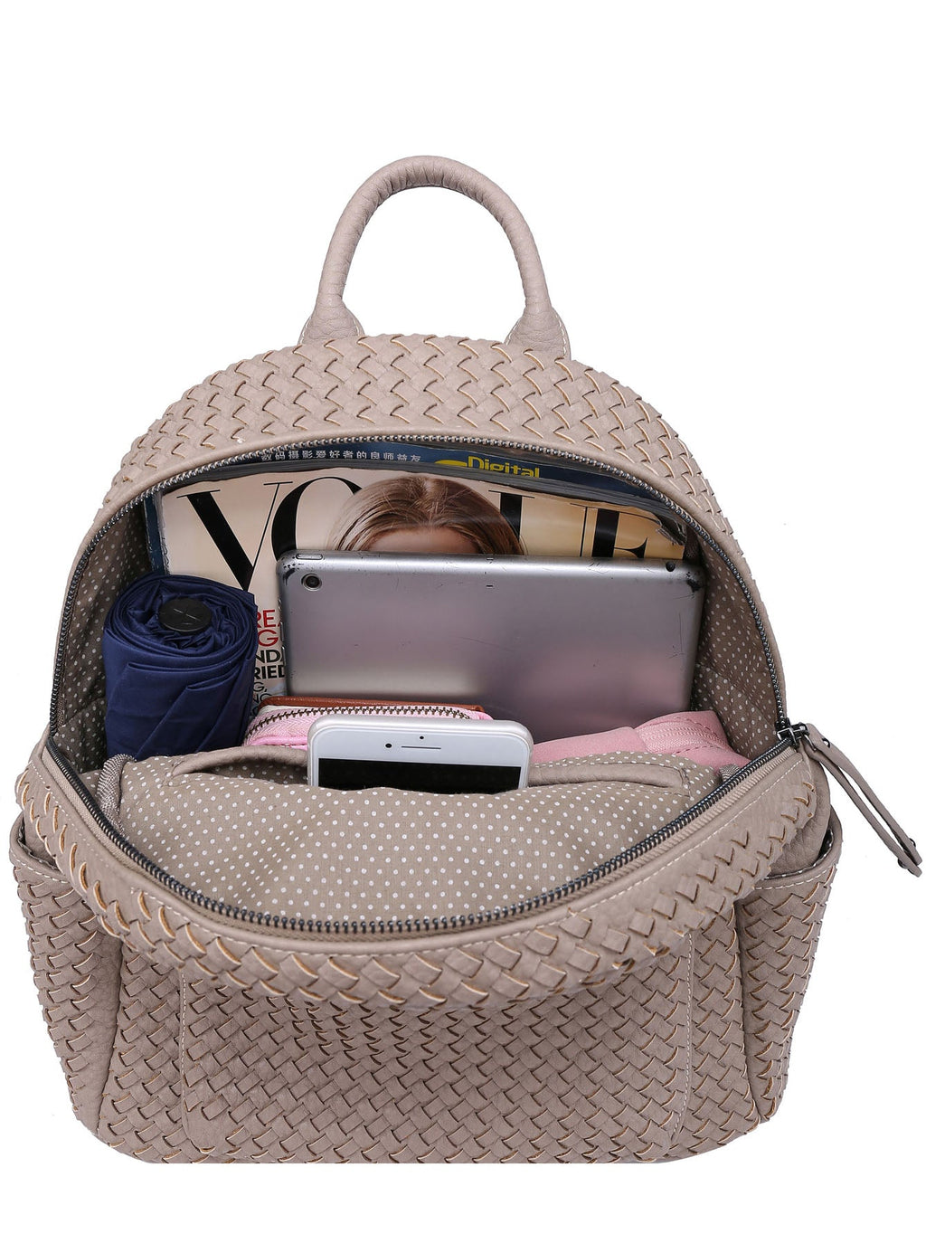 Woven backpack purse for women beige 2068 BE - SJB-DIAMOND ELITES