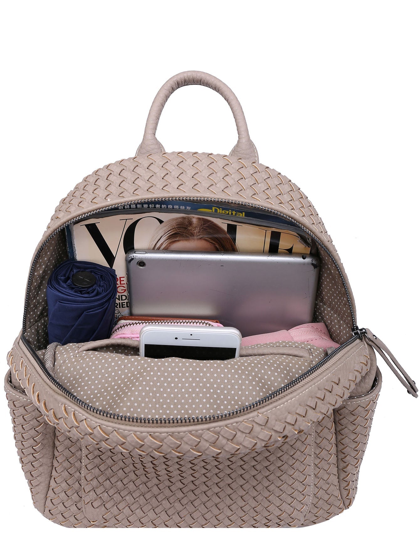 Woven backpack purse for women beige 2068 BE - SJB-DIAMOND ELITES