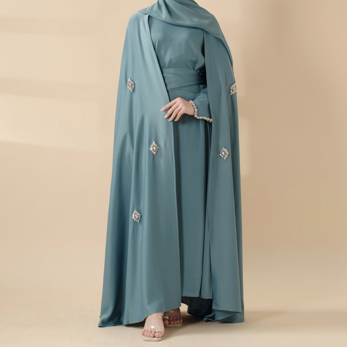 Cape Abaya, Haute Couture Heavy Rhinestone Abaya (MOA067) Mariam's Collection