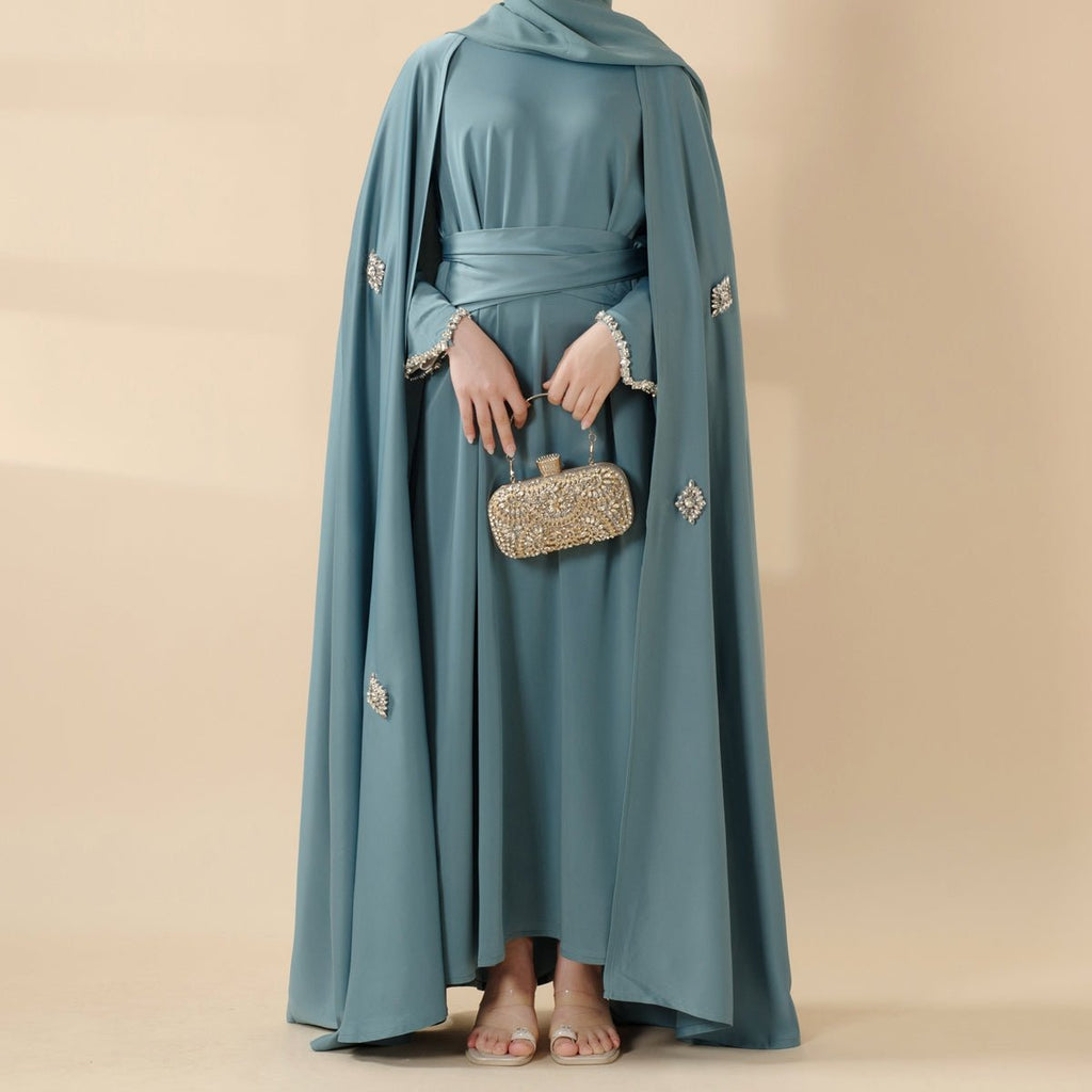 Cape Abaya, Haute Couture Heavy Rhinestone Abaya (MOA067) Mariam's Collection