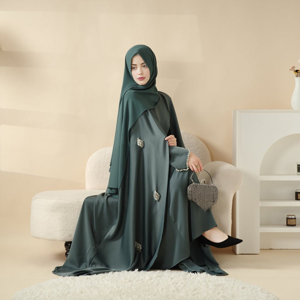Cape Abaya, Haute Couture Heavy Rhinestone Abaya (MOA067) Mariam's Collection