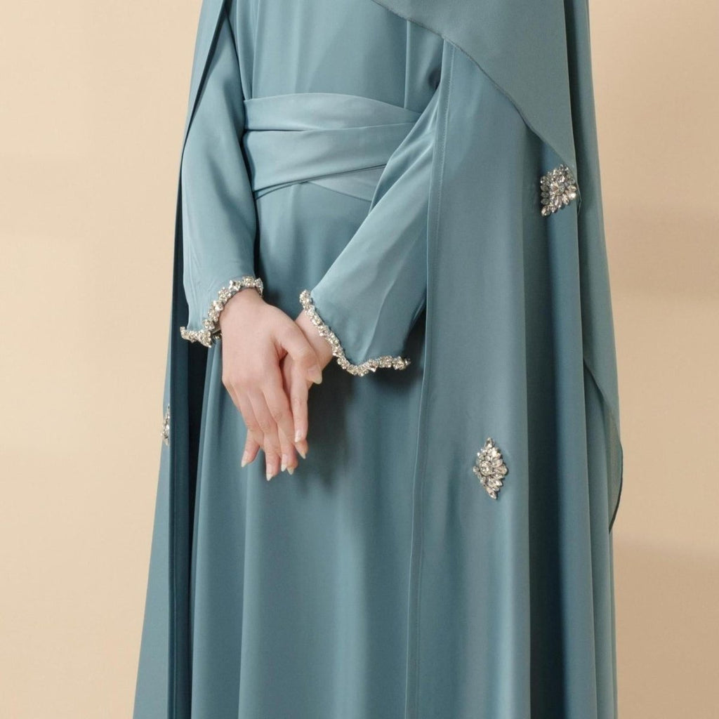 Cape Abaya, Haute Couture Heavy Rhinestone Abaya (MOA067) Mariam's Collection