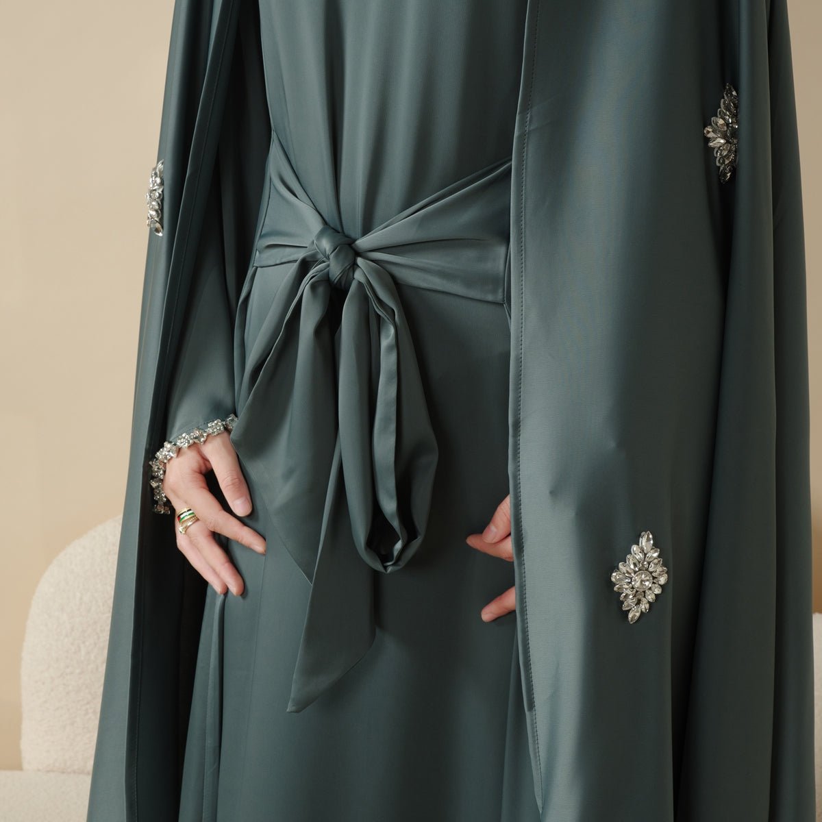 Cape Abaya, Haute Couture Heavy Rhinestone Abaya (MOA067) Mariam's Collection