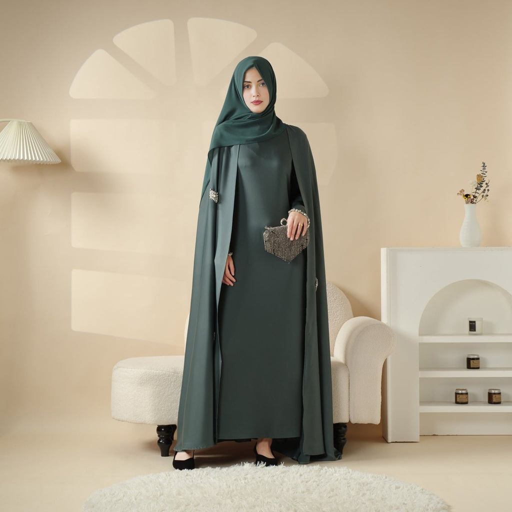 Cape Abaya, Haute Couture Heavy Rhinestone Abaya (MOA067) Mariam's Collection
