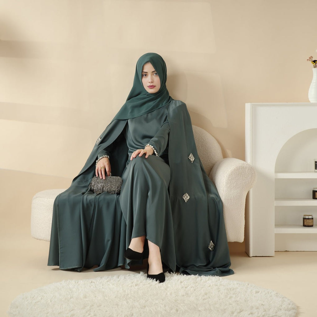 Cape Abaya, Haute Couture Heavy Rhinestone Abaya (MOA067) Mariam's Collection