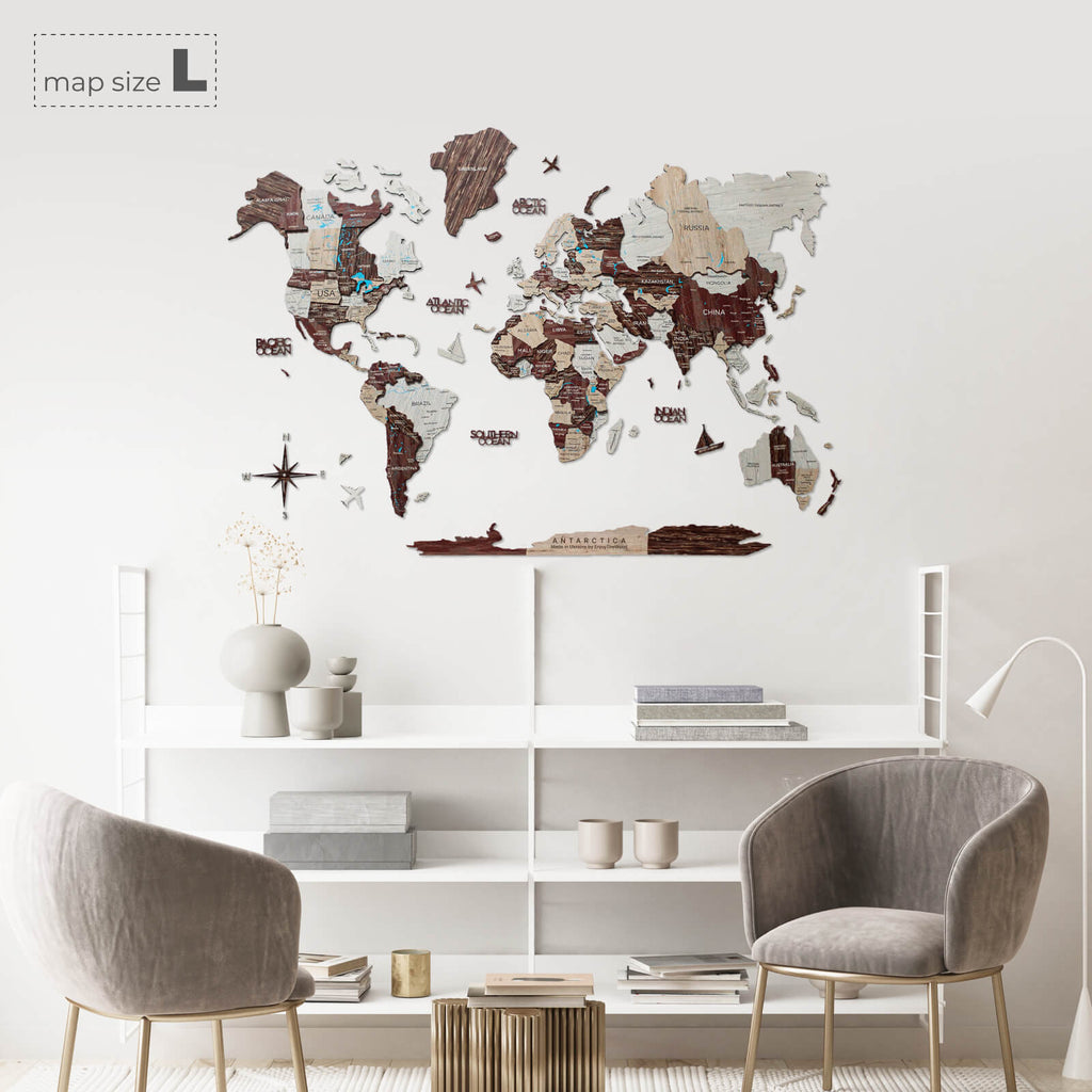 3D Wooden World Map Cappuccino (for US only) - SJB-DIAMOND ELITES