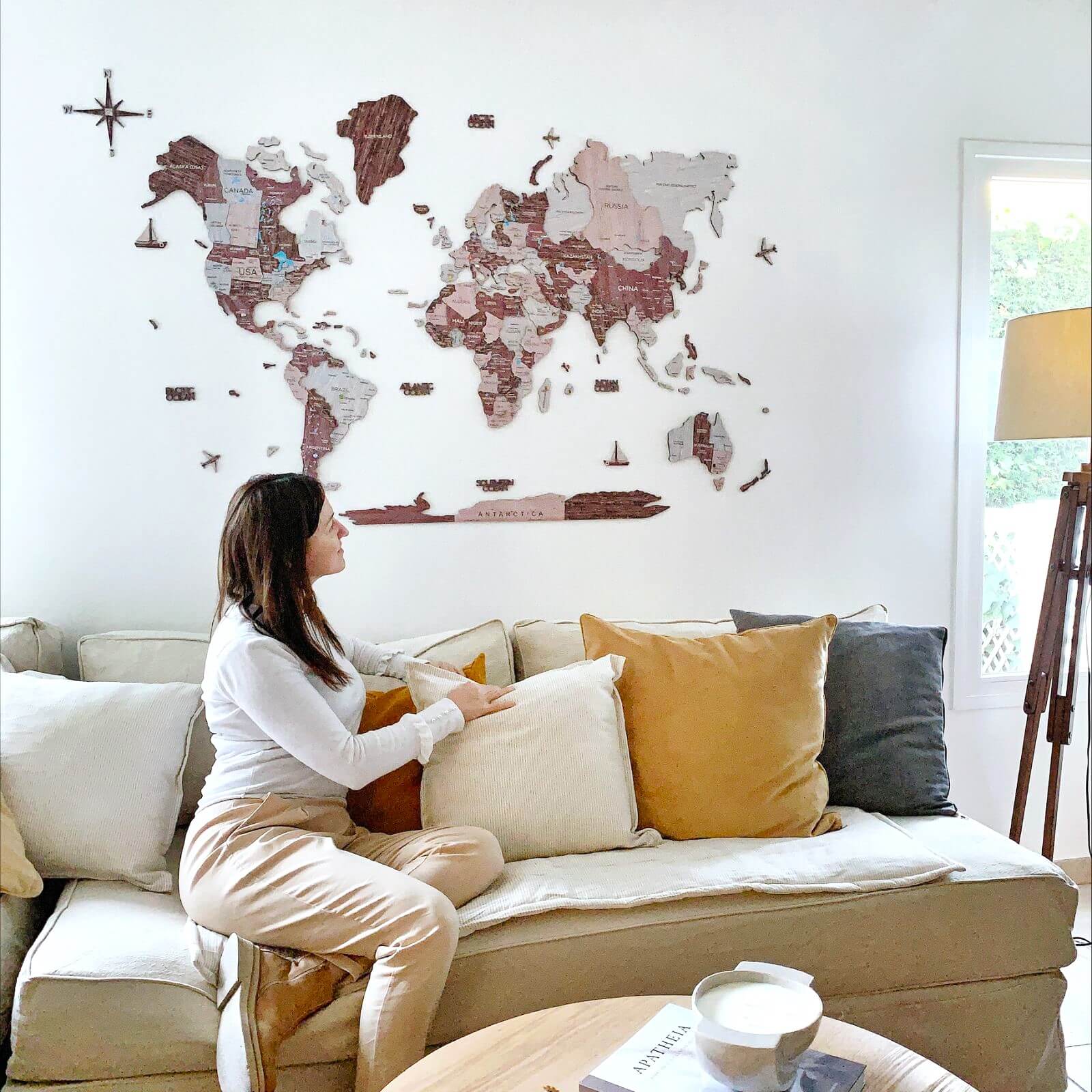 Travel Wall Decor Set: 3D Wooden Colored Map with Flag Pins - SJB-DIAMOND ELITES