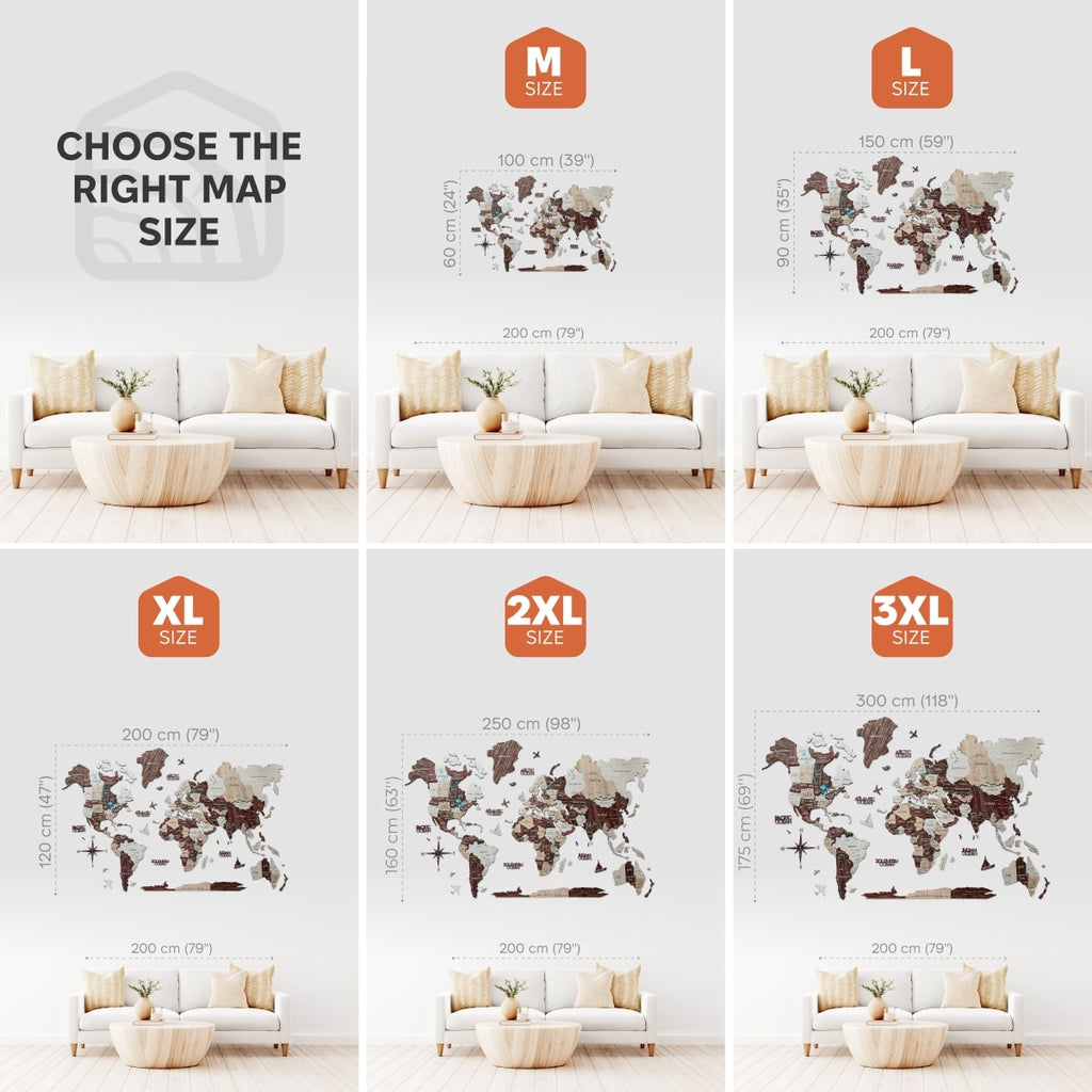 3D Luminous/Magnetic Colored Wooden World Map Cappuccino Enjoy The Wood