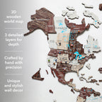 3D Luminous/Magnetic Colored Wooden World Map Cappuccino Enjoy The Wood
