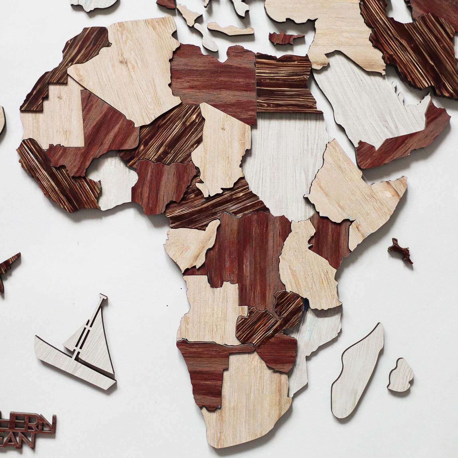 3D Luminous/Magnetic Colored Wooden World Map Cappuccino Enjoy The Wood