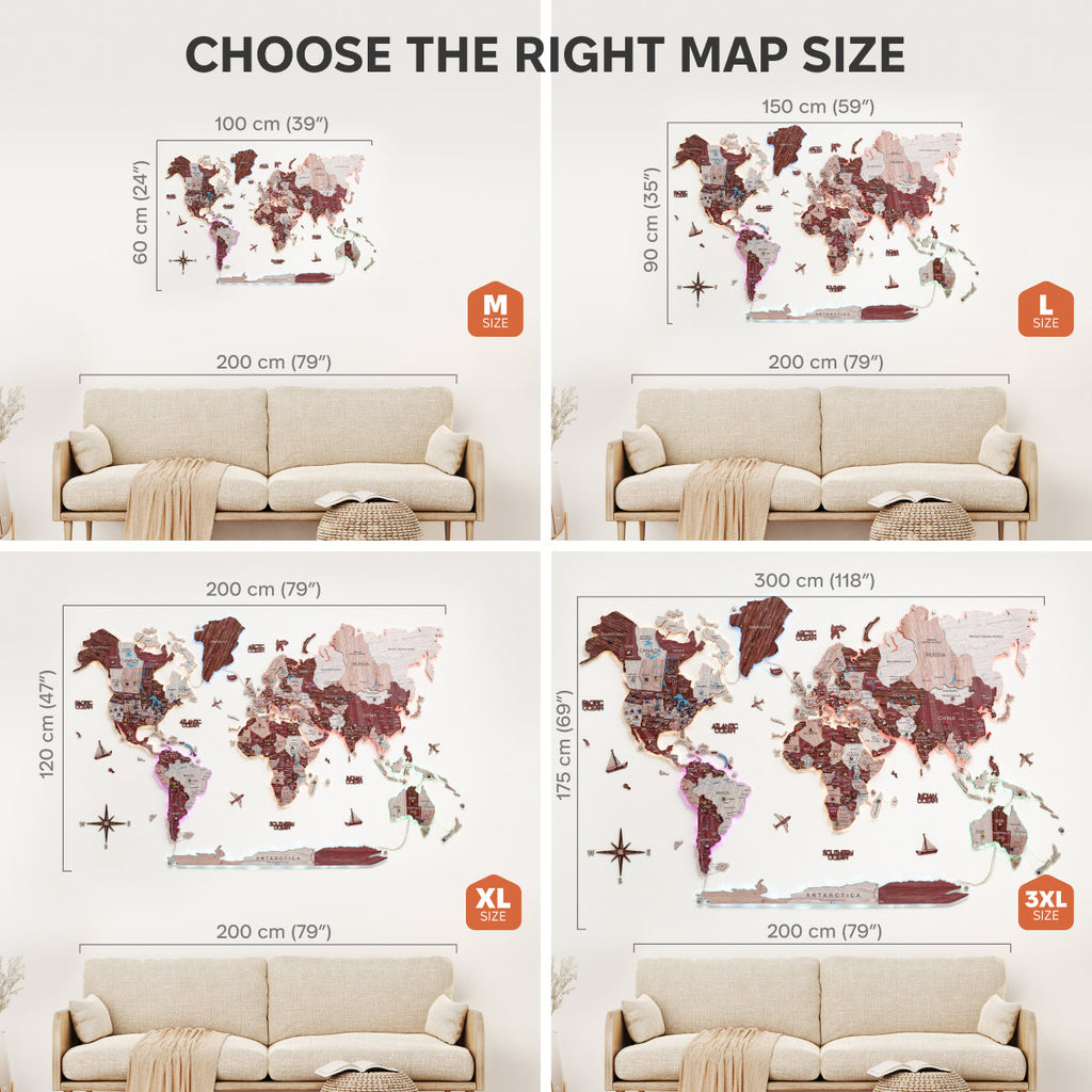 3D LUMINOUS LED Wooden World Map 2.0 Cappuccino Enjoy The Wood