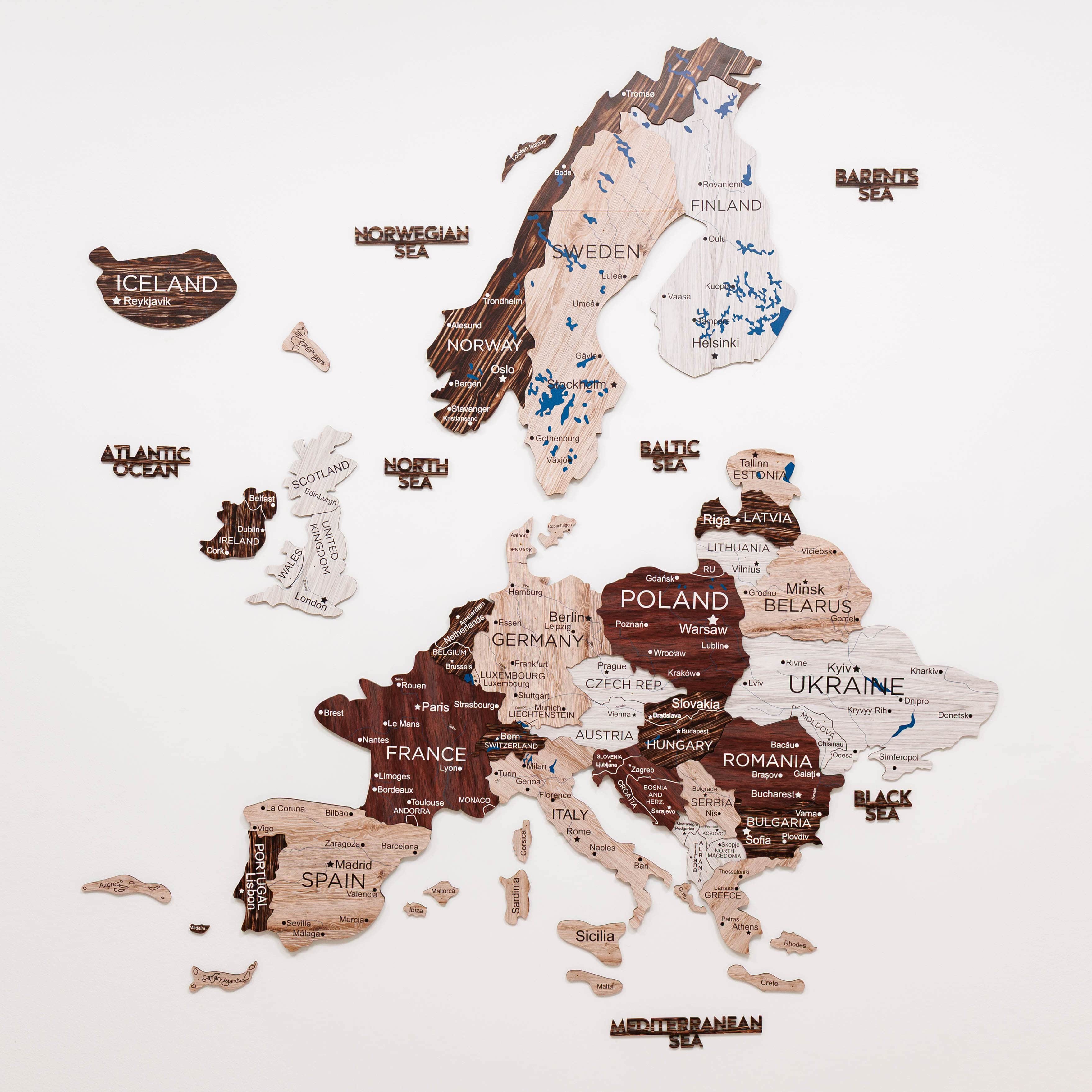 3D Europe Wooden Map Cappuccino Enjoy The Wood