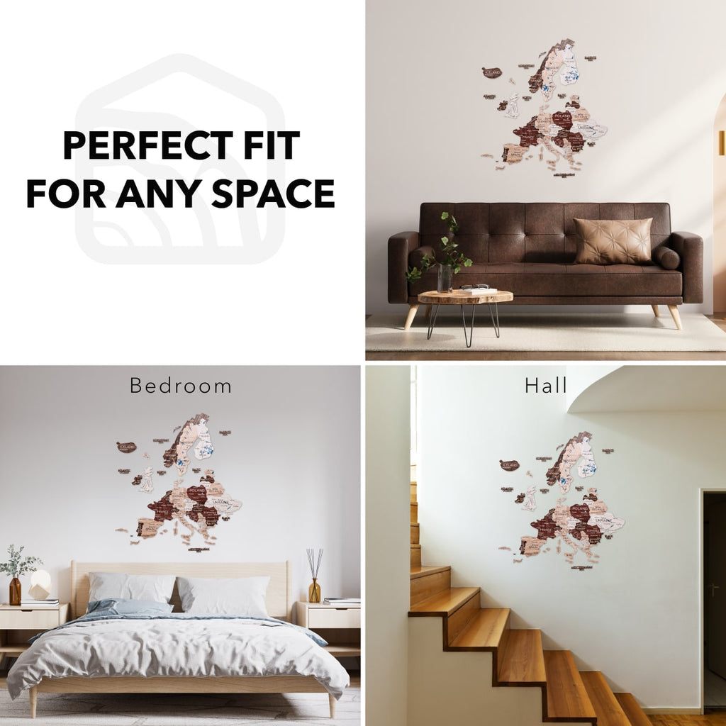 3D Europe Wooden Map Cappuccino Enjoy The Wood