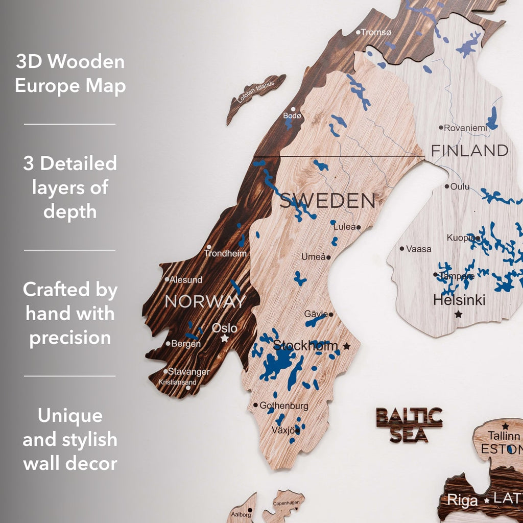 3D Europe Wooden Map Cappuccino Enjoy The Wood