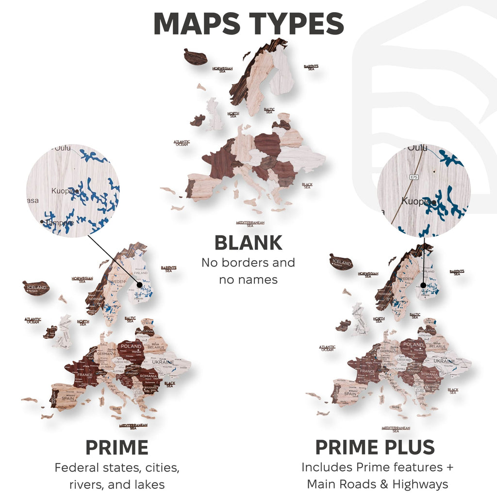 3D Europe Wooden Map Cappuccino Enjoy The Wood