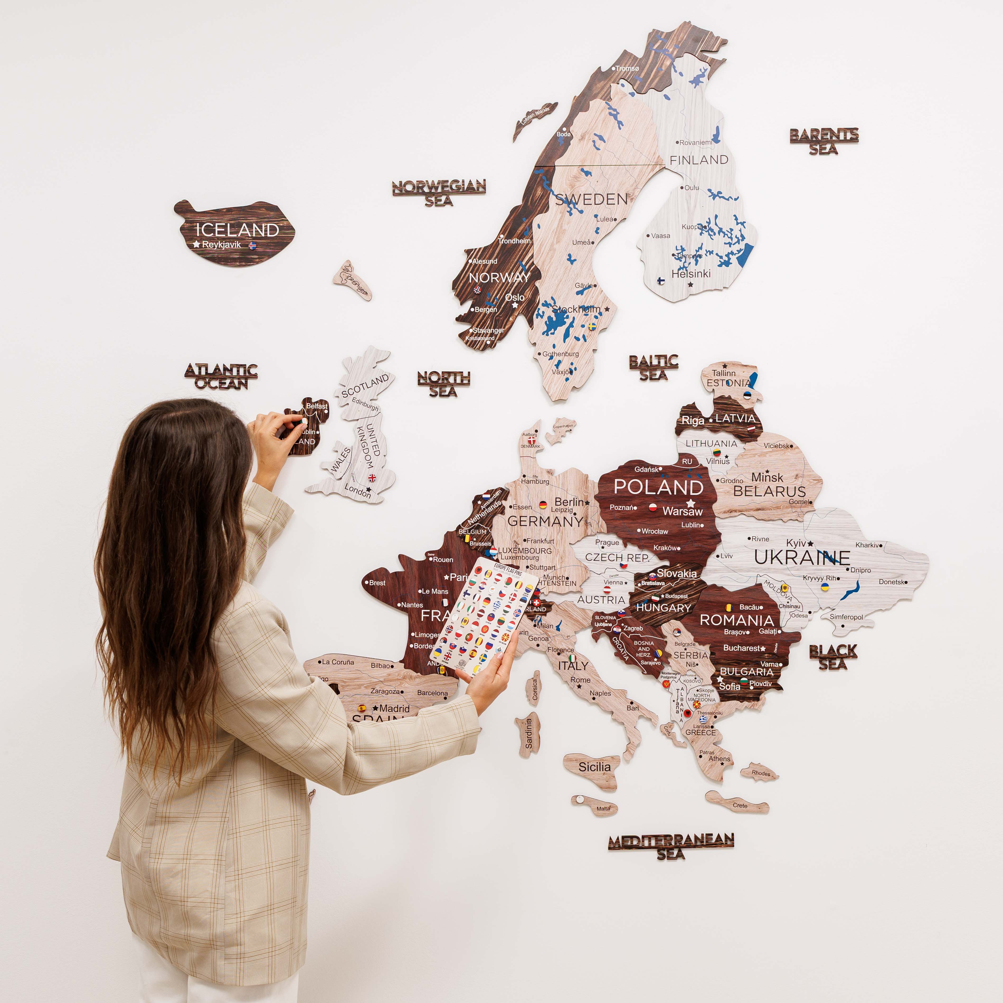 3D Europe Wooden Map Cappuccino Enjoy The Wood
