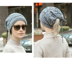 Caps Warmer Bonnet Casual Cap Winter Beanie Hats Hat winter hat Bobble Hat Winter Balaclava Women Bandana Baotou Cap Scarf Warm Thick Beanie Skellies Women Girls Cable Knit Soft Cute Beanie with Ears Detachable Pompom Fur Hat Girls