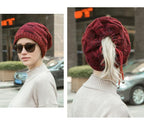 Caps Warmer Bonnet Casual Cap Winter Beanie Hats Hat winter hat Bobble Hat Winter Balaclava Women Bandana Baotou Cap Scarf Warm Thick Beanie Skellies Women Girls Cable Knit Soft Cute Beanie with Ears Detachable Pompom Fur Hat Girls