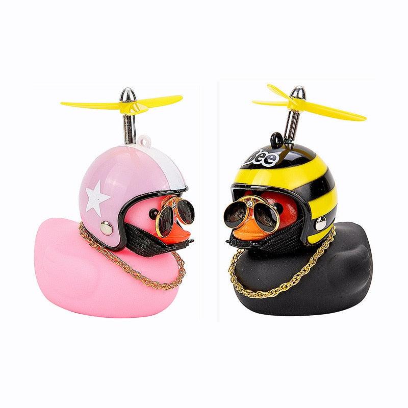 Car Goods Gift Broken Wind Helmet Small Yellow Duck Car Decoration Accessories Wind-breaking Wave-breaking Duck Cycling DecDuck Car Dashboard Decorations Rubber Duck Car Ornaments Cool Duck with Propeller Helmet Sunglasses Gold Chain or Stevvex